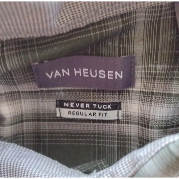 Van Heusen Green Plaid Casual Button Down Shirt - Picture 5 of 13
